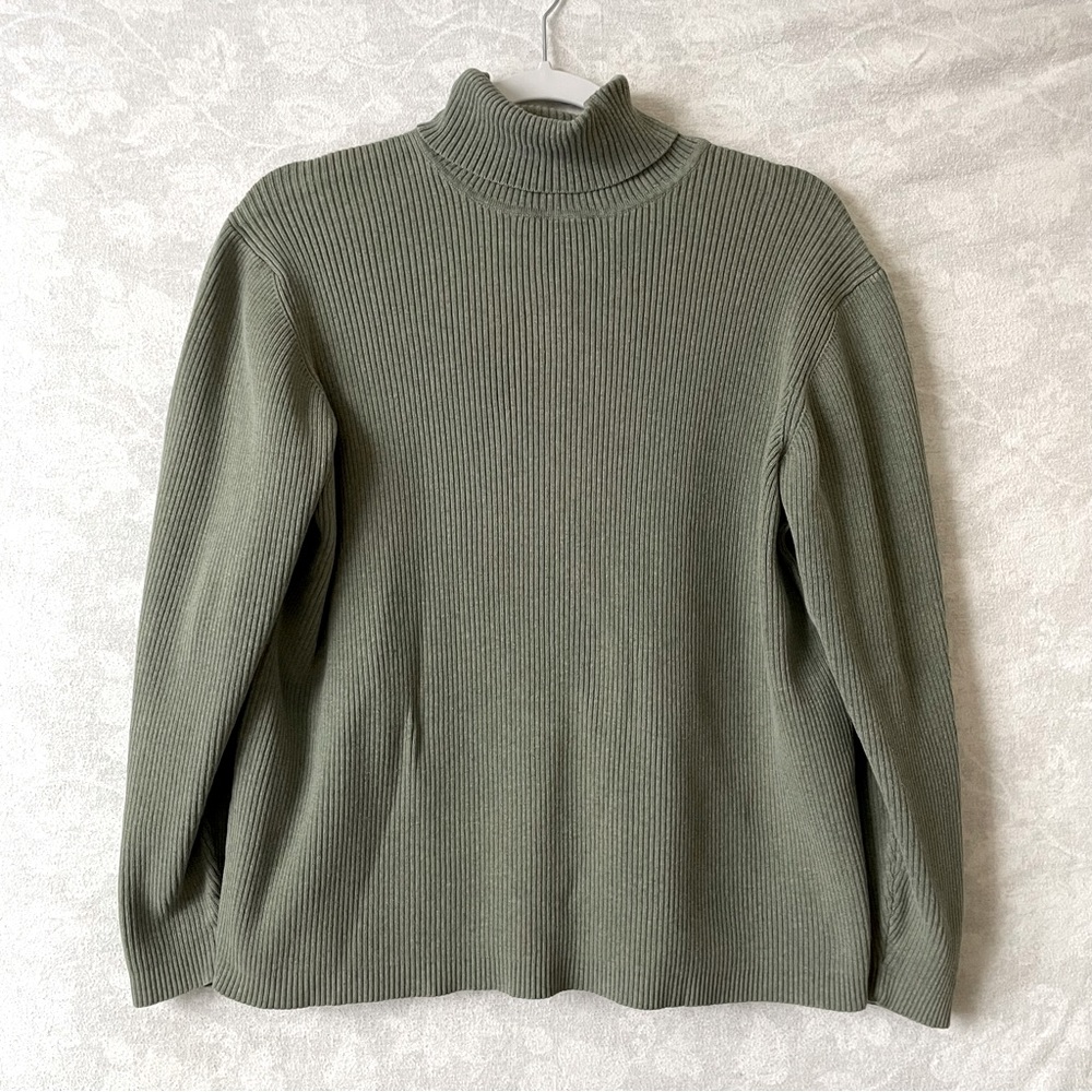 Olive Green Ribbed Turtle Neck Sweater | Women’s Size XL